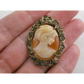 Vintage Gilt Italian 800 Silver Carved Cameo Modern Woman Pin Pendant 5g 35mm