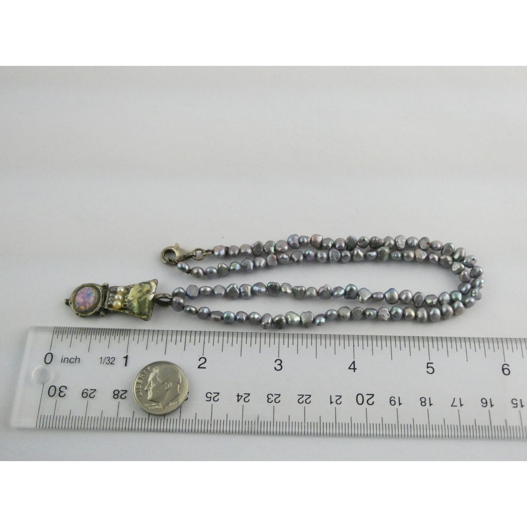 Sterling Silver Cultured Pearl Strand Roman Glass Pendant Necklace 19g 18 Inches