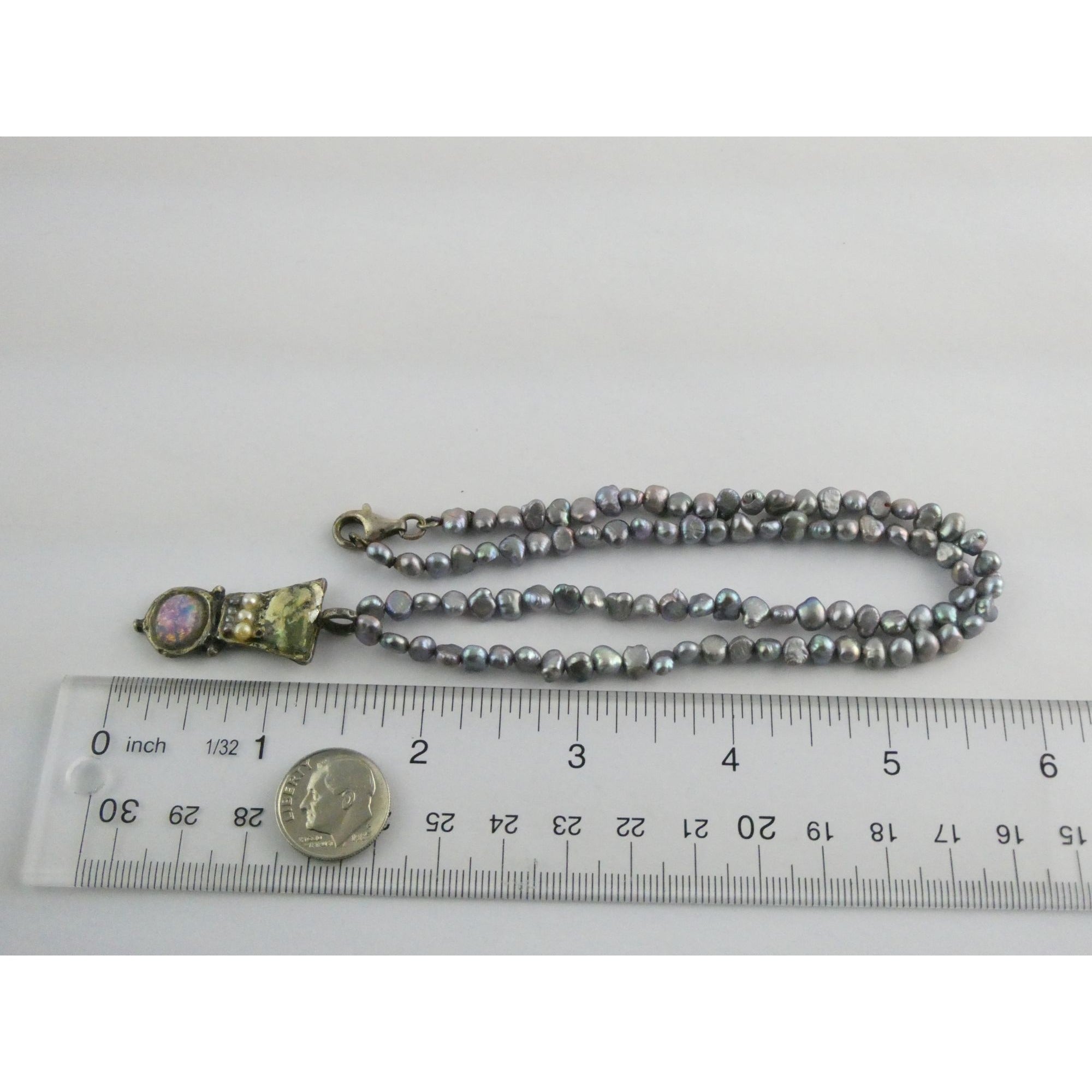 Sterling Silver Cultured Pearl Strand Roman Glass Pendant Necklace 19g 18 Inches