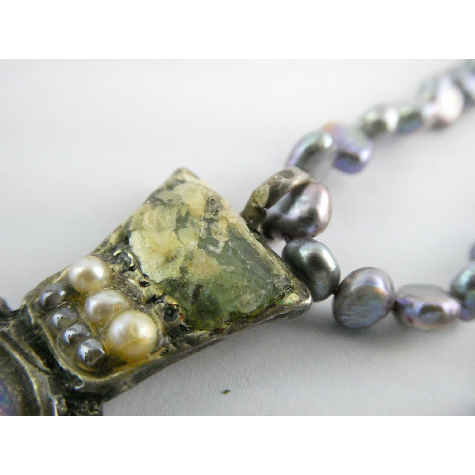 Sterling Silver Cultured Pearl Strand Roman Glass Pendant Necklace 19g 18 Inches