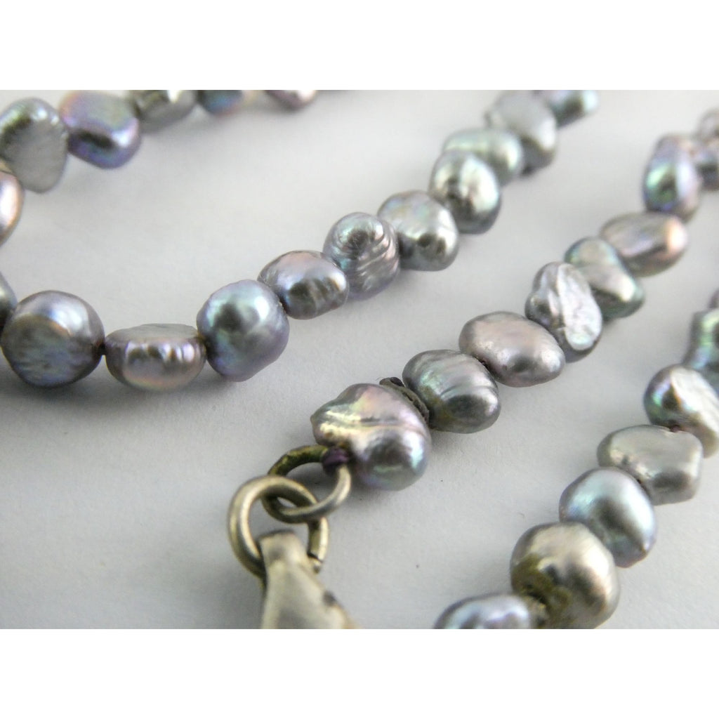 Sterling Silver Cultured Pearl Strand Roman Glass Pendant Necklace 19g 18 Inches