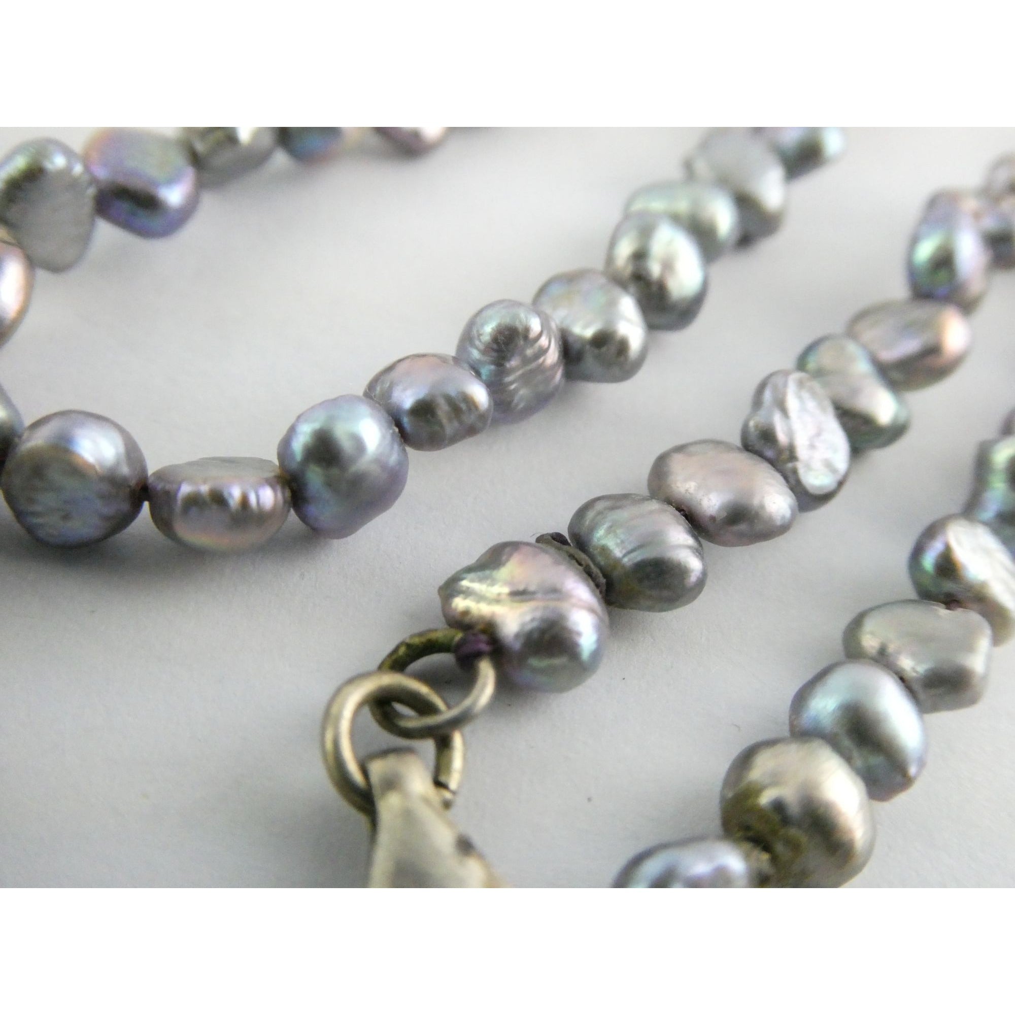 Sterling Silver Cultured Pearl Strand Roman Glass Pendant Necklace 19g 18 Inches