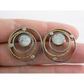 SF Artisan Sterling Silver and 14k Gold Druzy Planetary Theme Stud Earrings 24mm