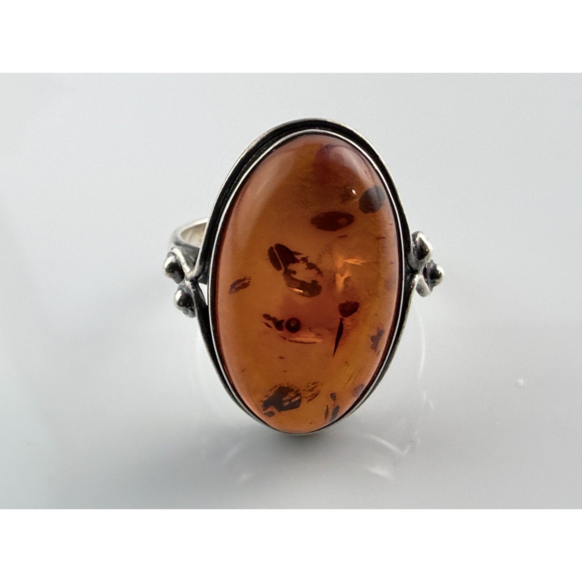 Vintage Polish Sterling Silver Amber Cabochon Ring 925 Size 7.5 Weighs 4.2g 20mm
