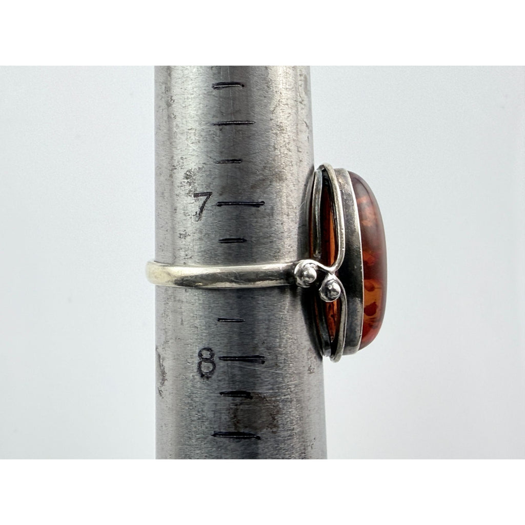 Vintage Polish Sterling Silver Amber Cabochon Ring 925 Size 7.5 Weighs 4.2g 20mm