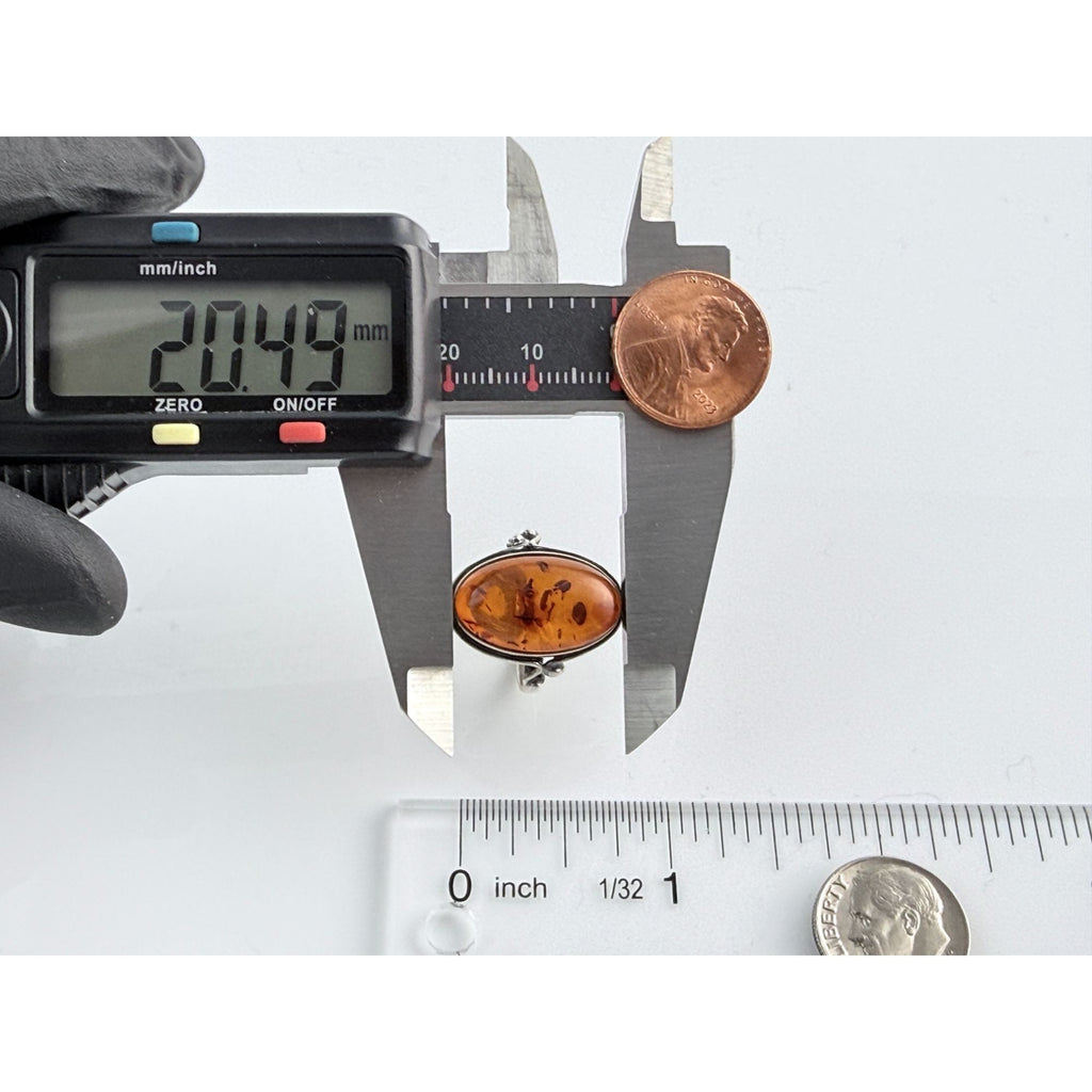 Vintage Polish Sterling Silver Amber Cabochon Ring 925 Size 7.5 Weighs 4.2g 20mm
