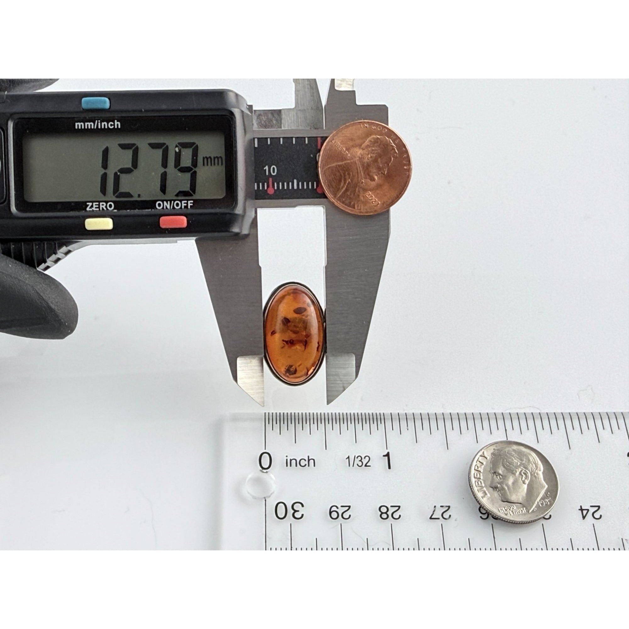 Vintage Polish Sterling Silver Amber Cabochon Ring 925 Size 7.5 Weighs 4.2g 20mm