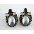 Sajen Sterling Silver Iolite Moonstone and Mabe Pearl Clip on Earrings 17g 26mm