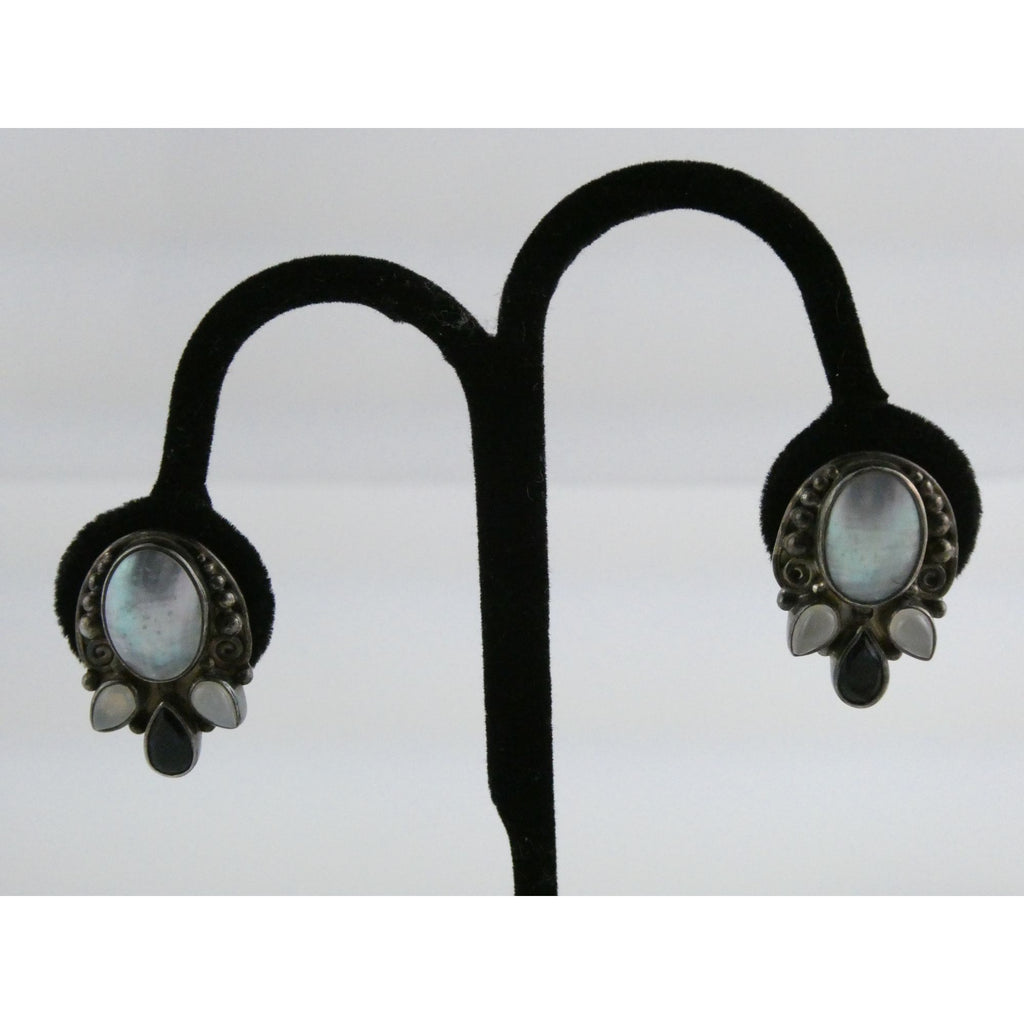 Sajen Sterling Silver Iolite Moonstone and Mabe Pearl Clip on Earrings 17g 26mm