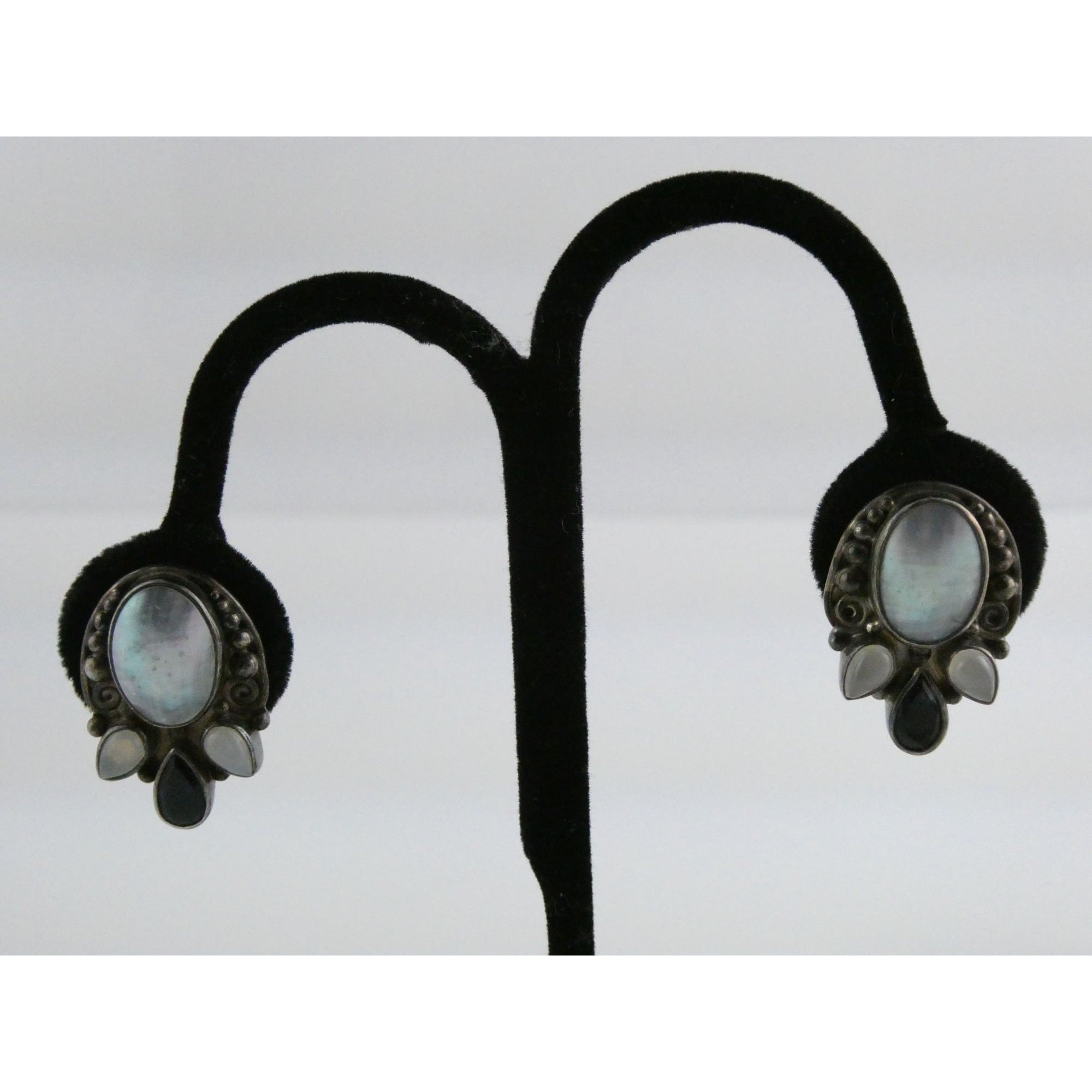 Sajen Sterling Silver Iolite Moonstone and Mabe Pearl Clip on Earrings 17g 26mm