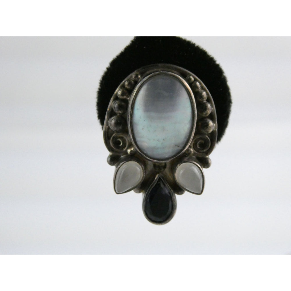 Sajen Sterling Silver Iolite Moonstone and Mabe Pearl Clip on Earrings 17g 26mm