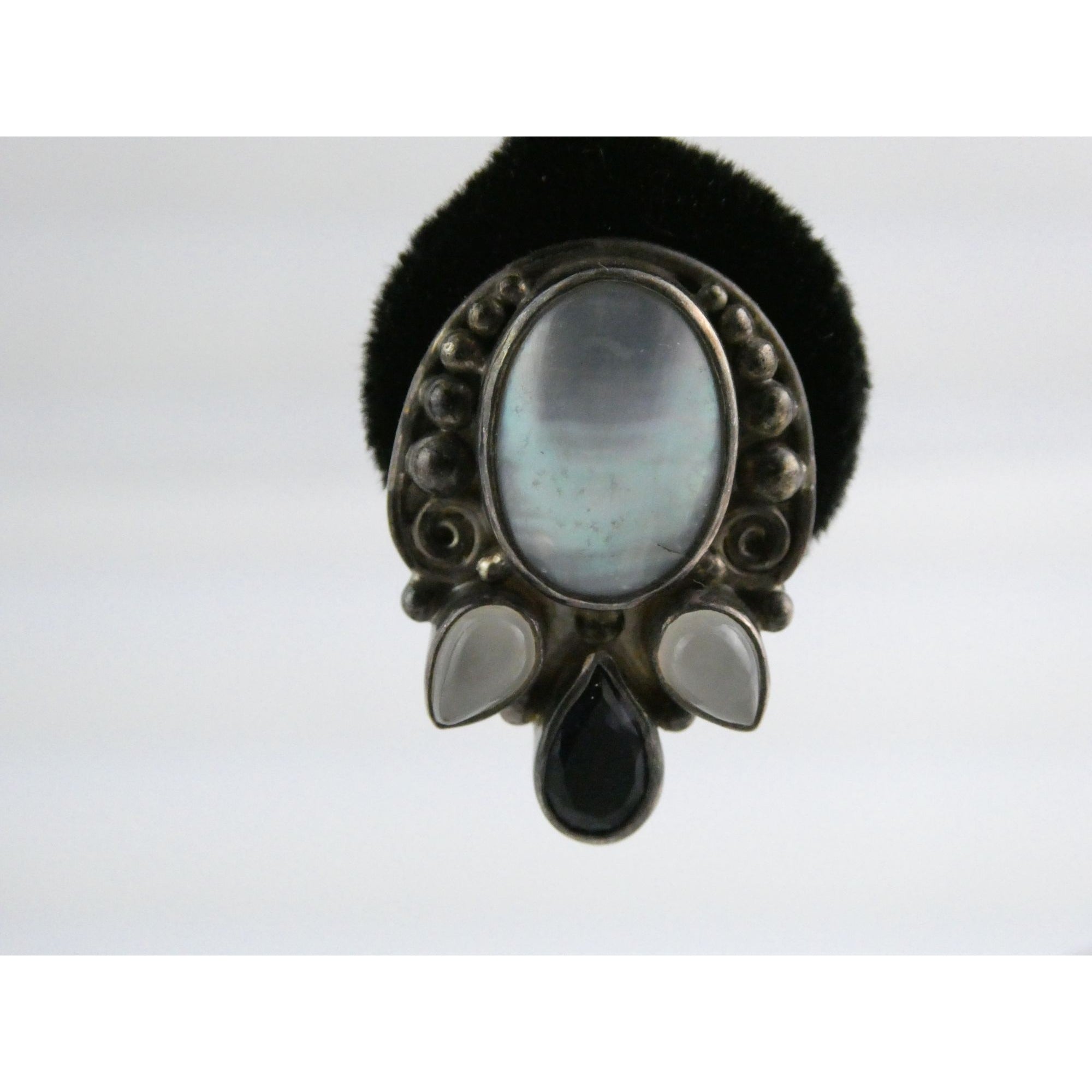 Sajen Sterling Silver Iolite Moonstone and Mabe Pearl Clip on Earrings 17g 26mm