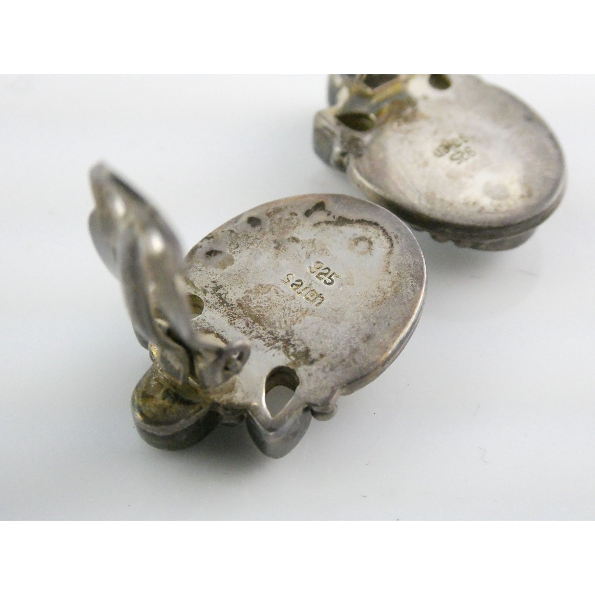 Sajen Sterling Silver Iolite Moonstone and Mabe Pearl Clip on Earrings 17g 26mm