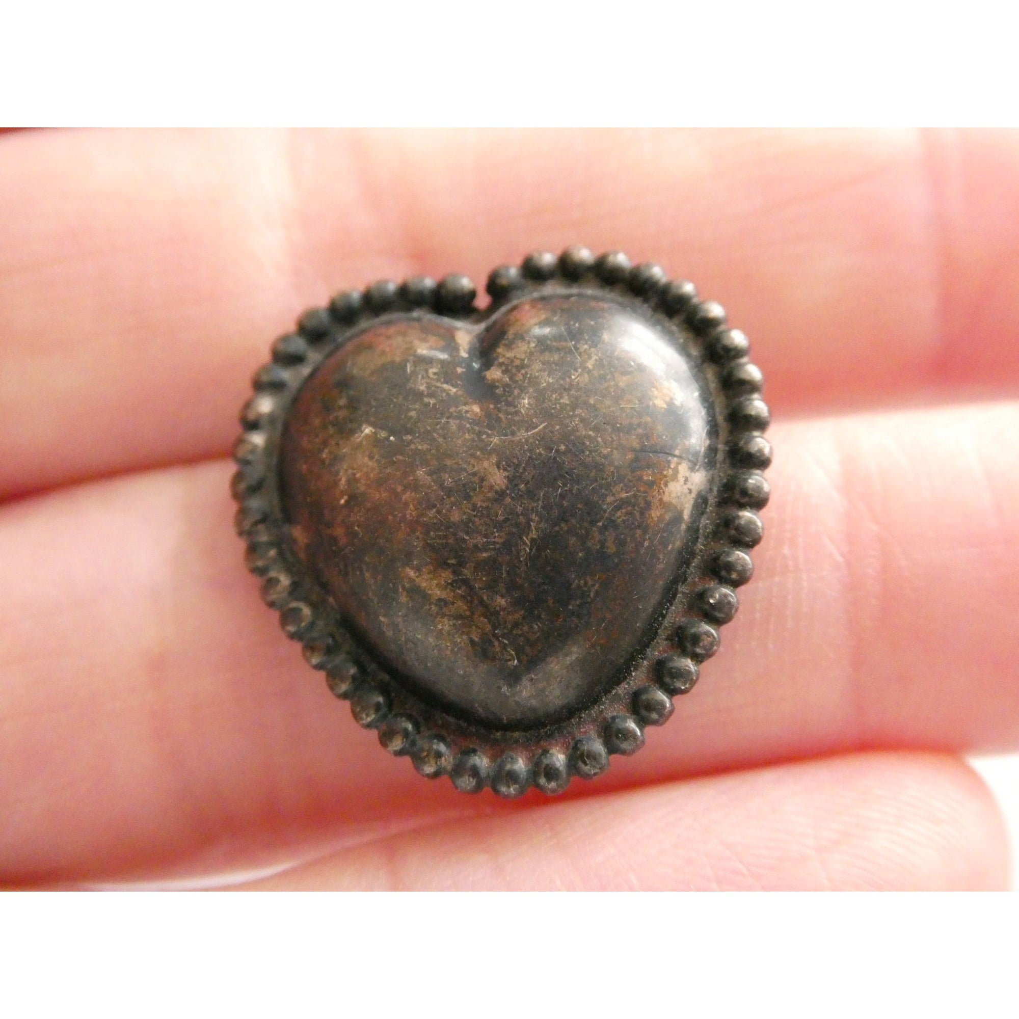 Vintage Sterling Silver Hollow Puffy Heart Pin 4.3g 21mm Length Beaded Edge
