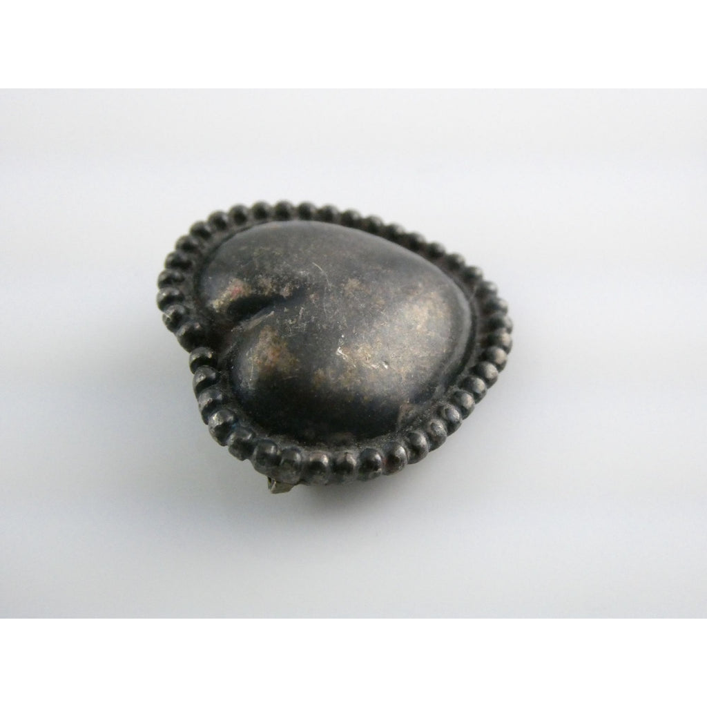 Vintage Sterling Silver Hollow Puffy Heart Pin 4.3g 21mm Length Beaded Edge