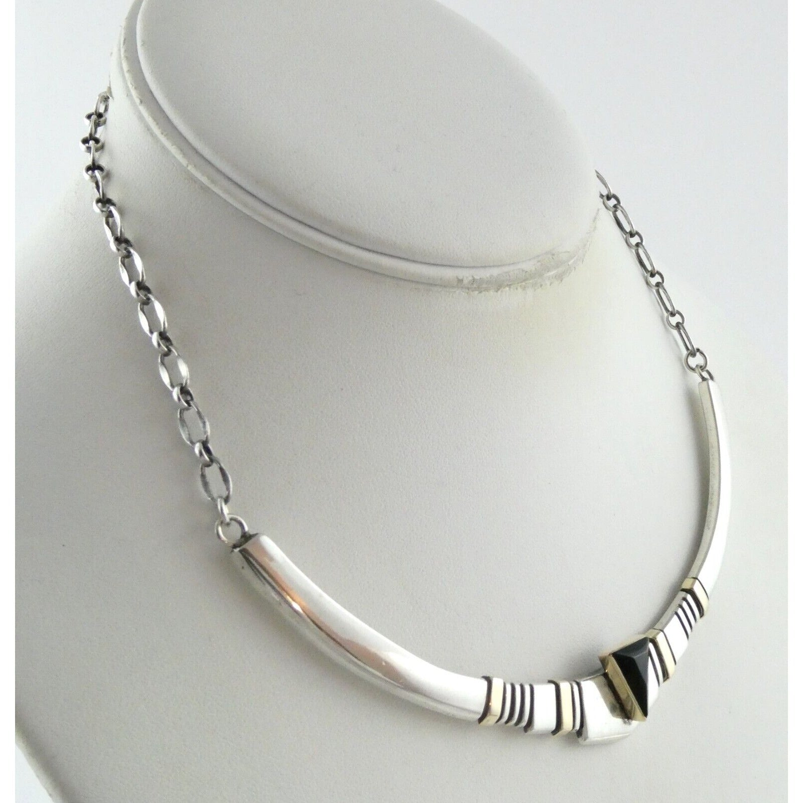 Nusie Belon NA Navajo Sterling Silver 14k Yellow Gold Black Onyx Necklace 925