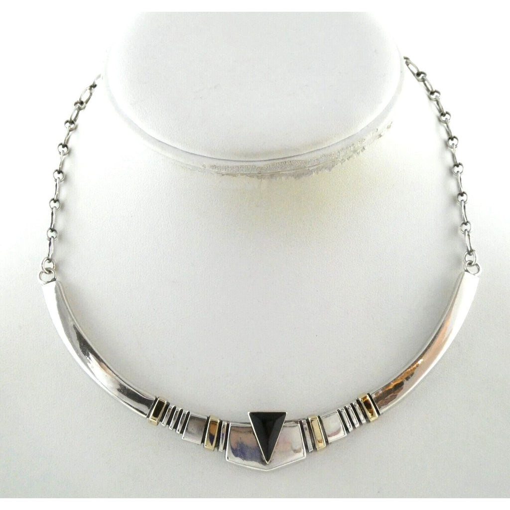 Nusie Belon NA Navajo Sterling Silver 14k Yellow Gold Black Onyx Necklace 925