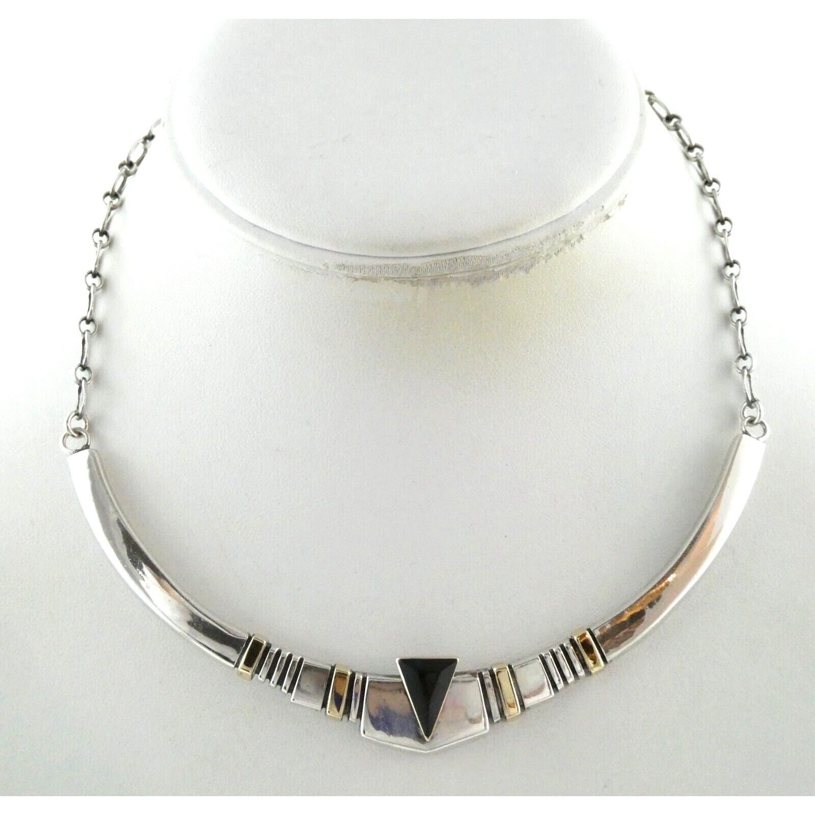 Nusie Belon NA Navajo Sterling Silver 14k Yellow Gold Black Onyx Necklace 925