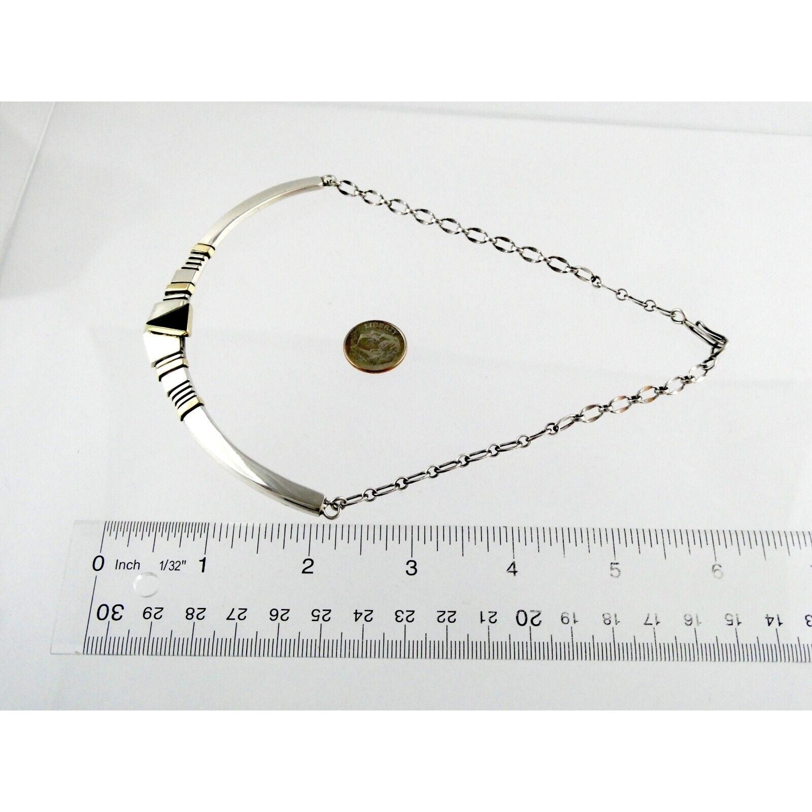 Nusie Belon NA Navajo Sterling Silver 14k Yellow Gold Black Onyx Necklace 925
