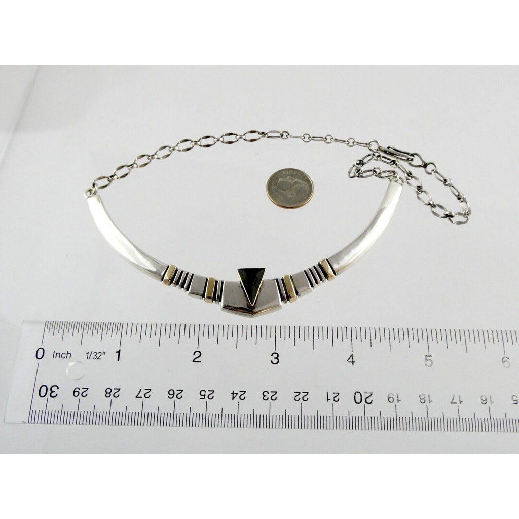 Nusie Belon NA Navajo Sterling Silver 14k Yellow Gold Black Onyx Necklace 925
