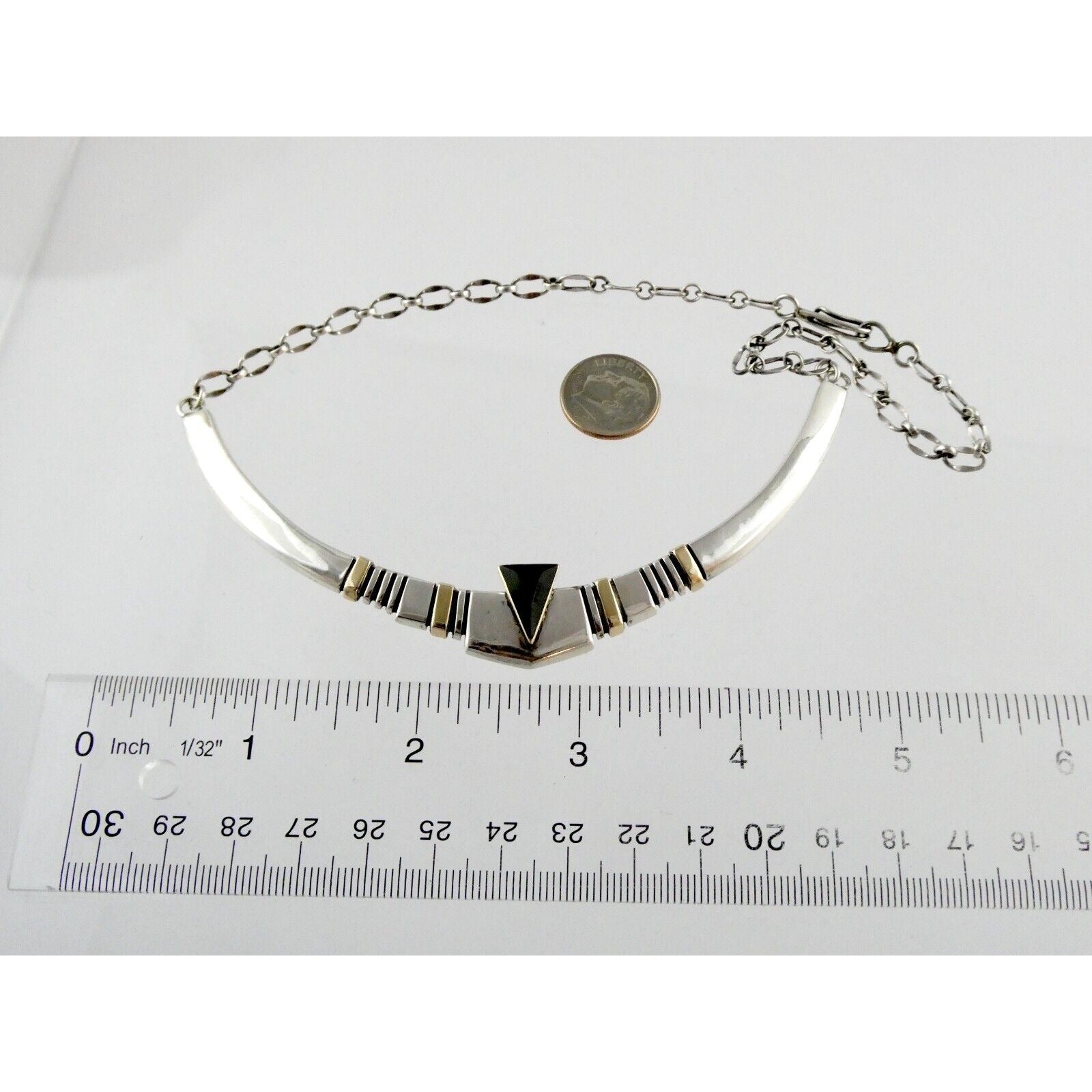 Nusie Belon NA Navajo Sterling Silver 14k Yellow Gold Black Onyx Necklace 925