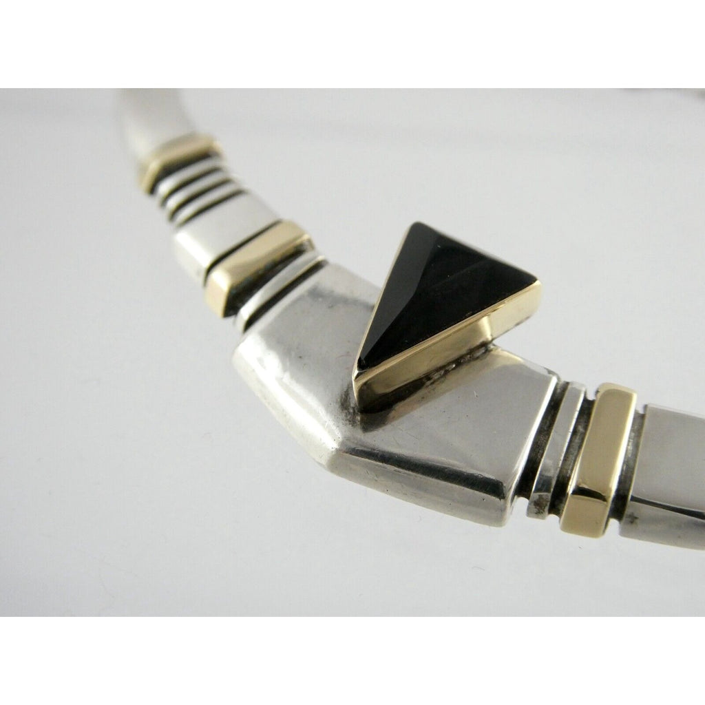 Nusie Belon NA Navajo Sterling Silver 14k Yellow Gold Black Onyx Necklace 925
