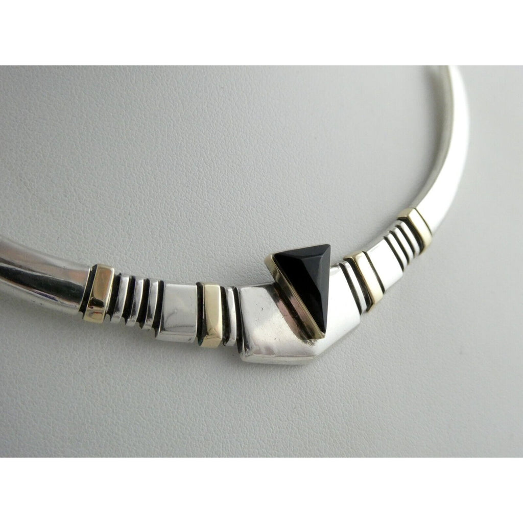 Nusie Belon NA Navajo Sterling Silver 14k Yellow Gold Black Onyx Necklace 925