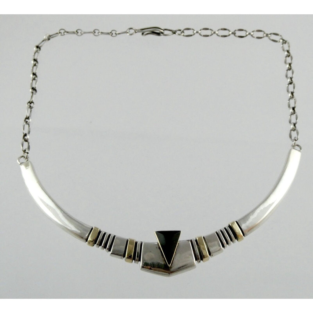 Nusie Belon NA Navajo Sterling Silver 14k Yellow Gold Black Onyx Necklace 925