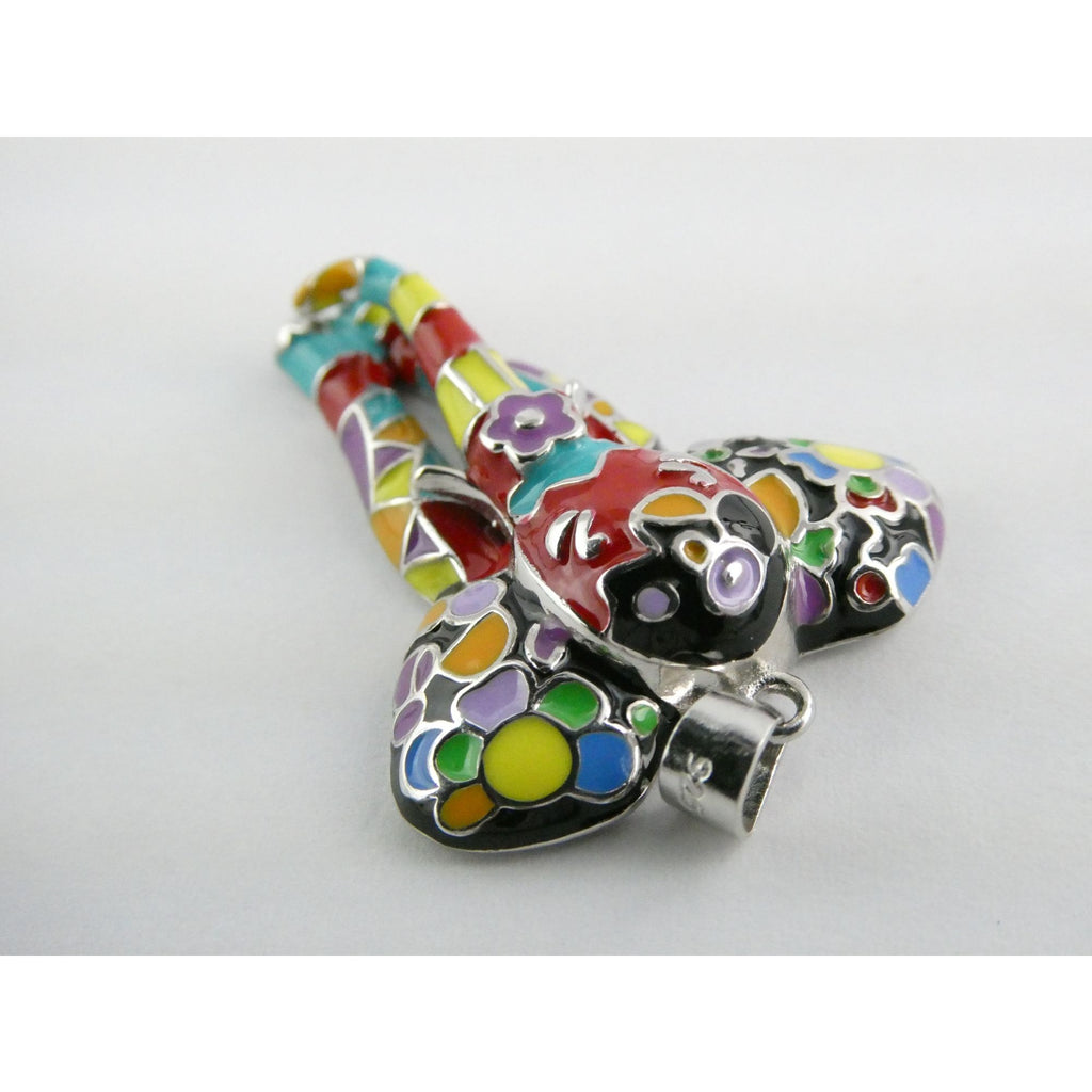 FZN Designer Sterling Silver Enamel Colorful Elephant Pendant 7.1g 37mm Length