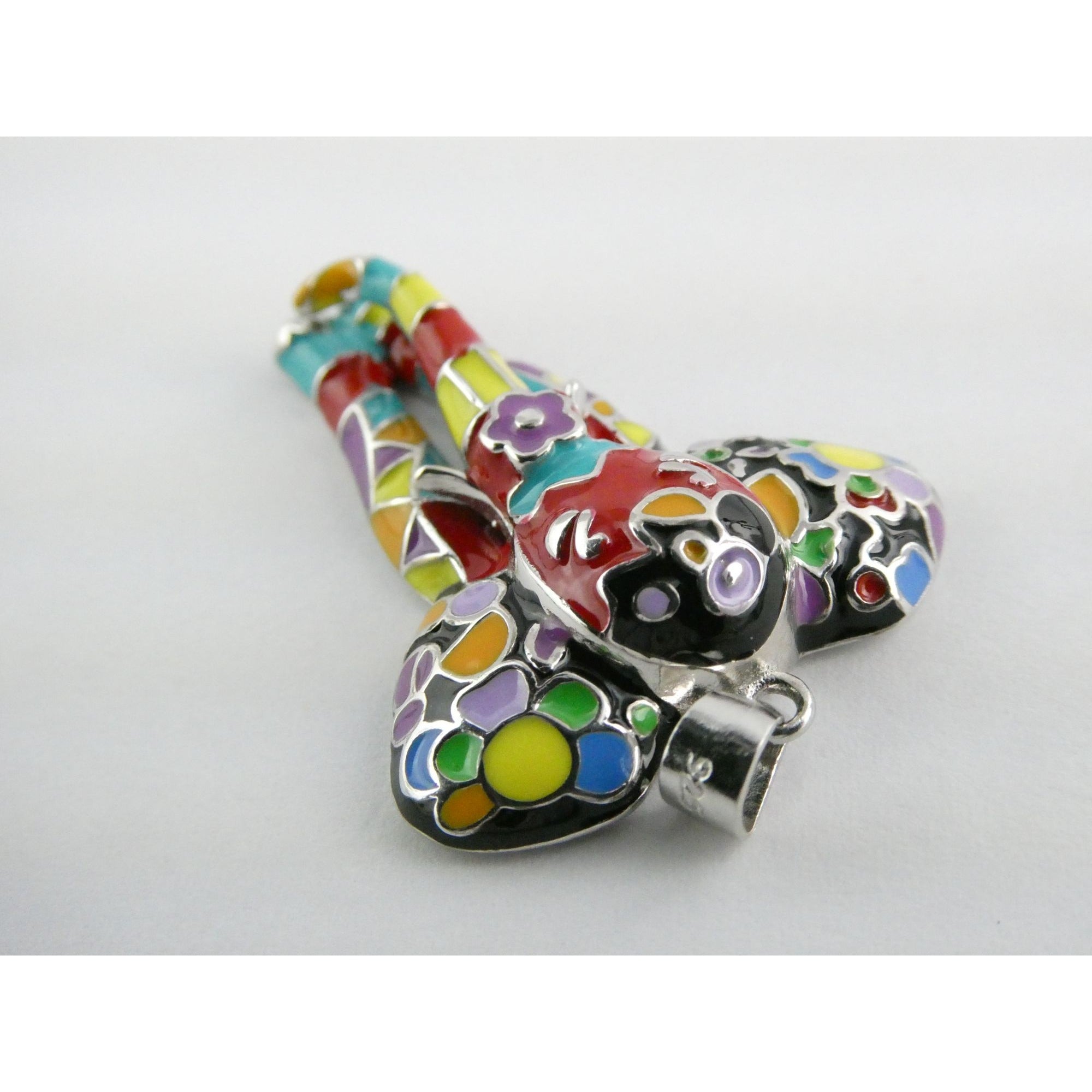 FZN Designer Sterling Silver Enamel Colorful Elephant Pendant 7.1g 37mm Length