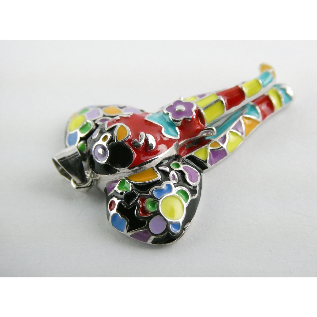 FZN Designer Sterling Silver Enamel Colorful Elephant Pendant 7.1g 37mm Length