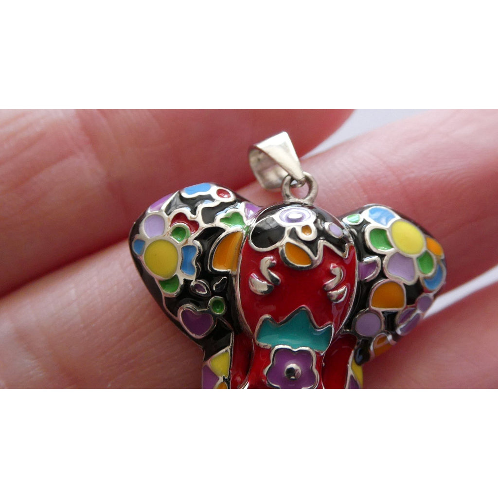 FZN Designer Sterling Silver Enamel Colorful Elephant Pendant 7.1g 37mm Length