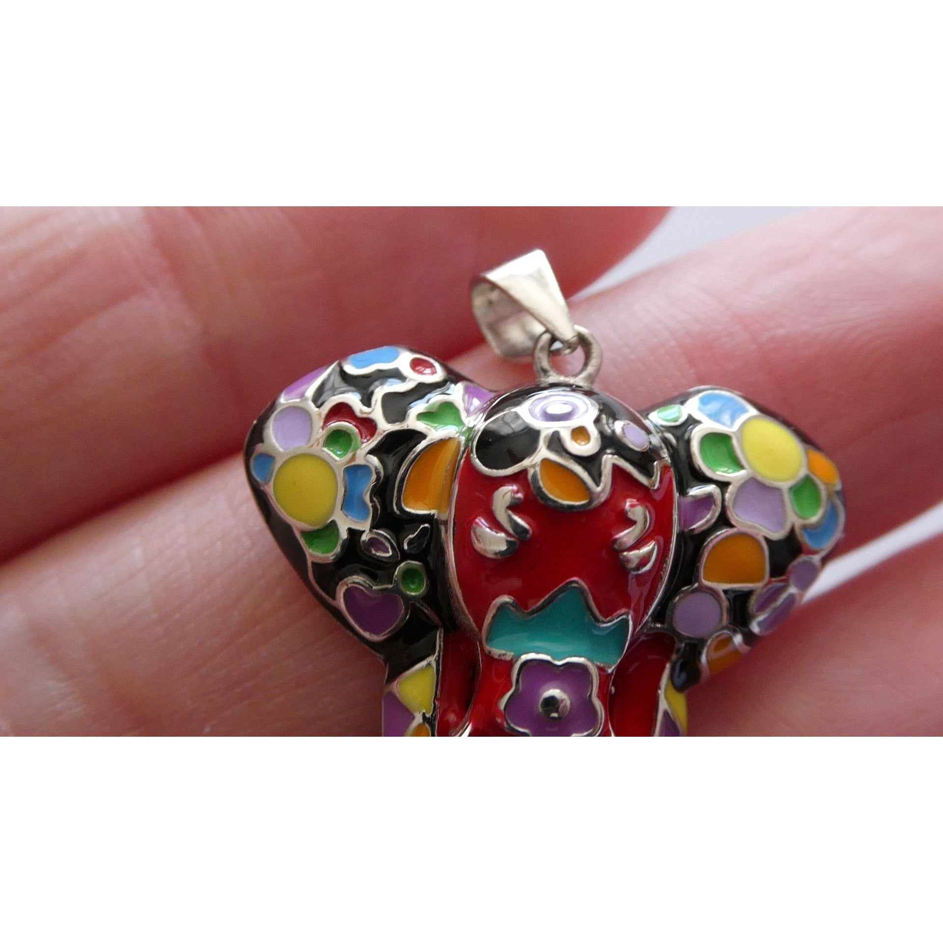 FZN Designer Sterling Silver Enamel Colorful Elephant Pendant 7.1g 37mm Length