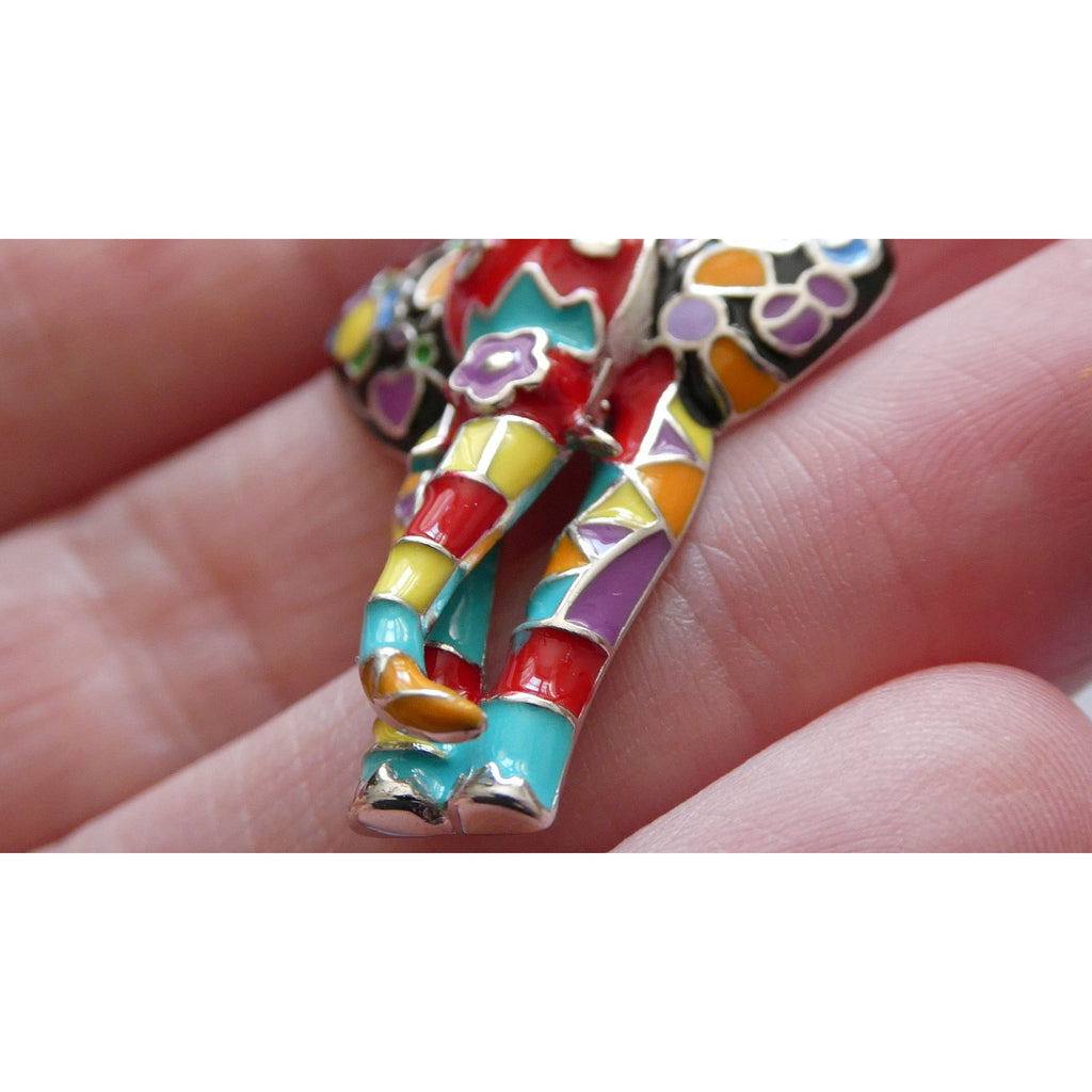 FZN Designer Sterling Silver Enamel Colorful Elephant Pendant 7.1g 37mm Length
