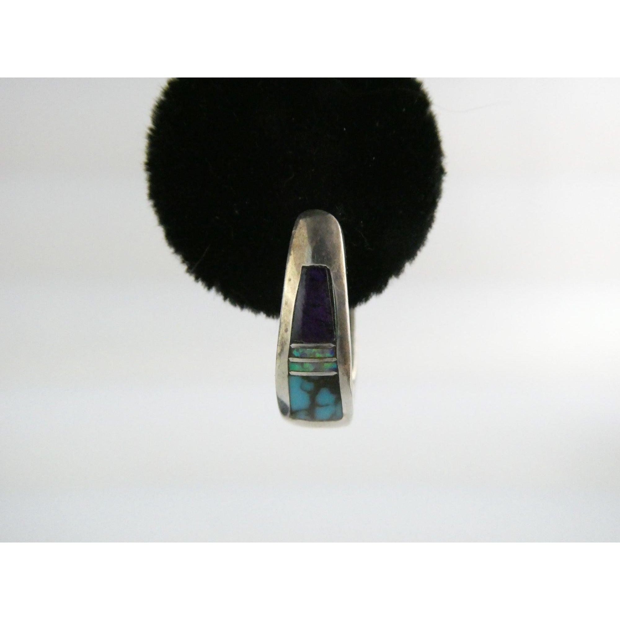 C Willie D Rosales Sterling Silver Opal Spiderweb Turquoise Onyx Earrings .75 In