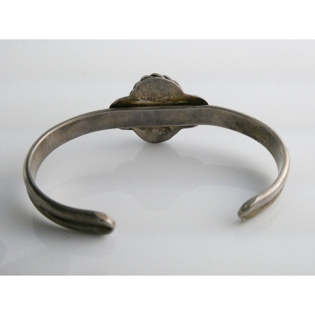 Southwestern Unmarked Sterling Silver Turquoise Braid Edge Cuff Bracelet 6.25 In