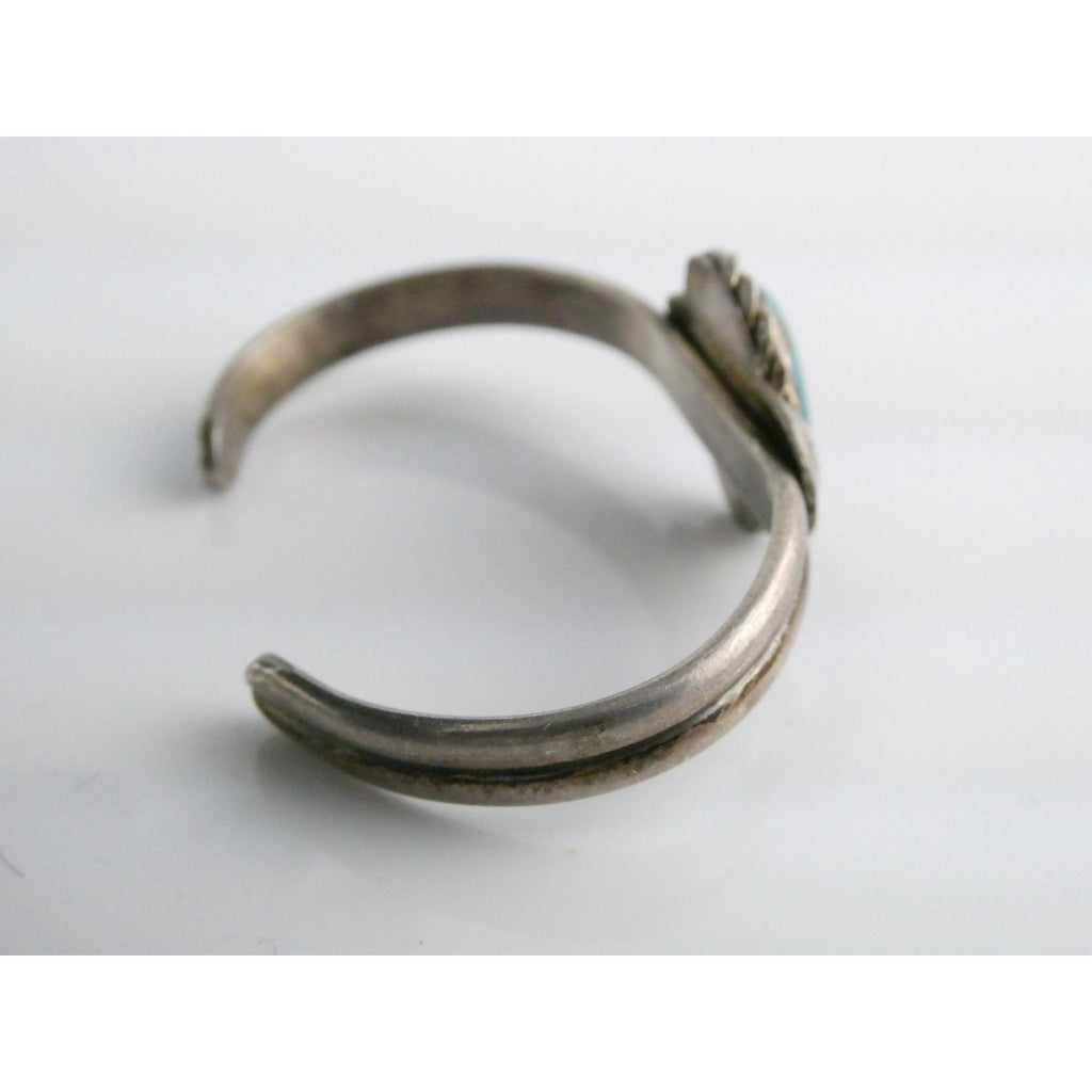 Southwestern Unmarked Sterling Silver Turquoise Braid Edge Cuff Bracelet 6.25 In