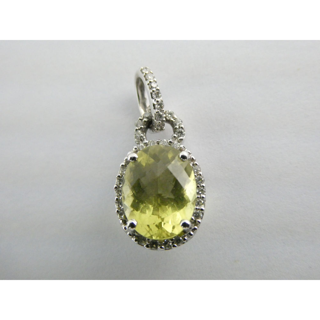 Prima New York 14k White Gold Natural Diamond Halo Citrine Pendant 1.4g .75 Inch