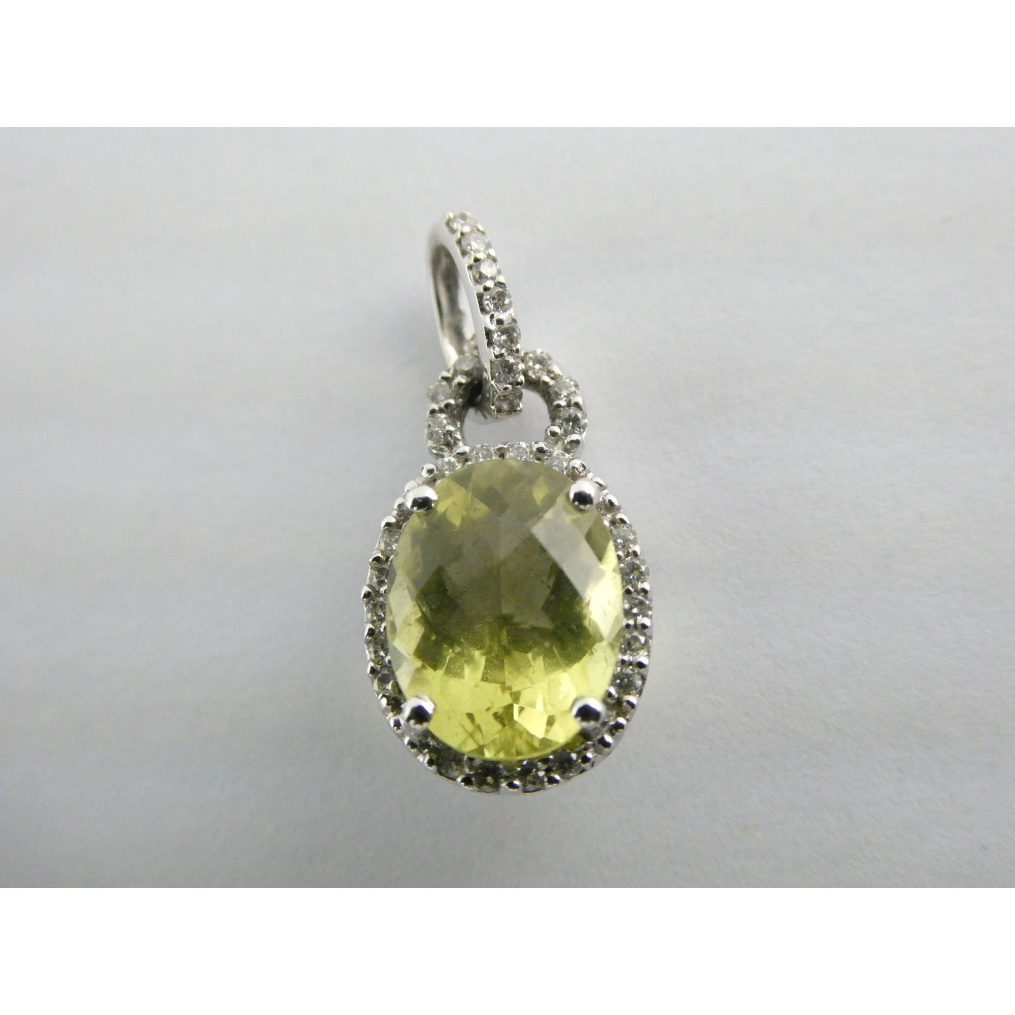 Prima New York 14k White Gold Natural Diamond Halo Citrine Pendant 1.4g .75 Inch