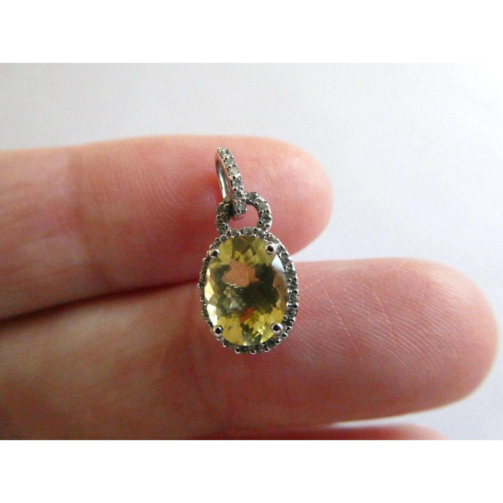 Prima New York 14k White Gold Natural Diamond Halo Citrine Pendant 1.4g .75 Inch