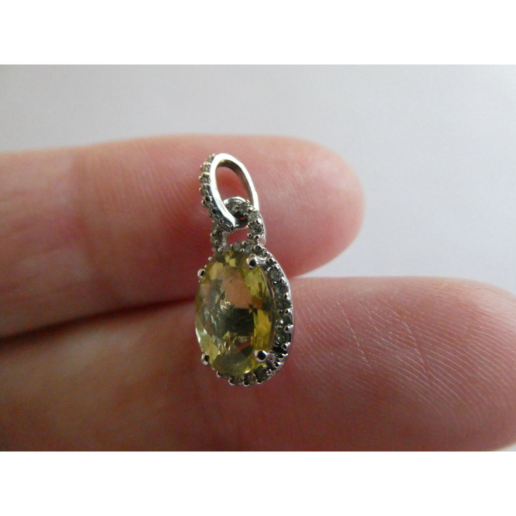Prima New York 14k White Gold Natural Diamond Halo Citrine Pendant 1.4g .75 Inch