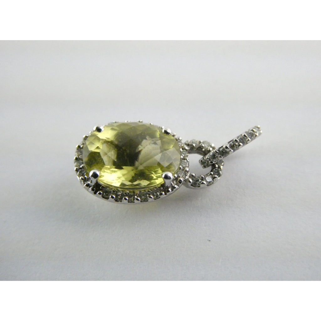 Prima New York 14k White Gold Natural Diamond Halo Citrine Pendant 1.4g .75 Inch