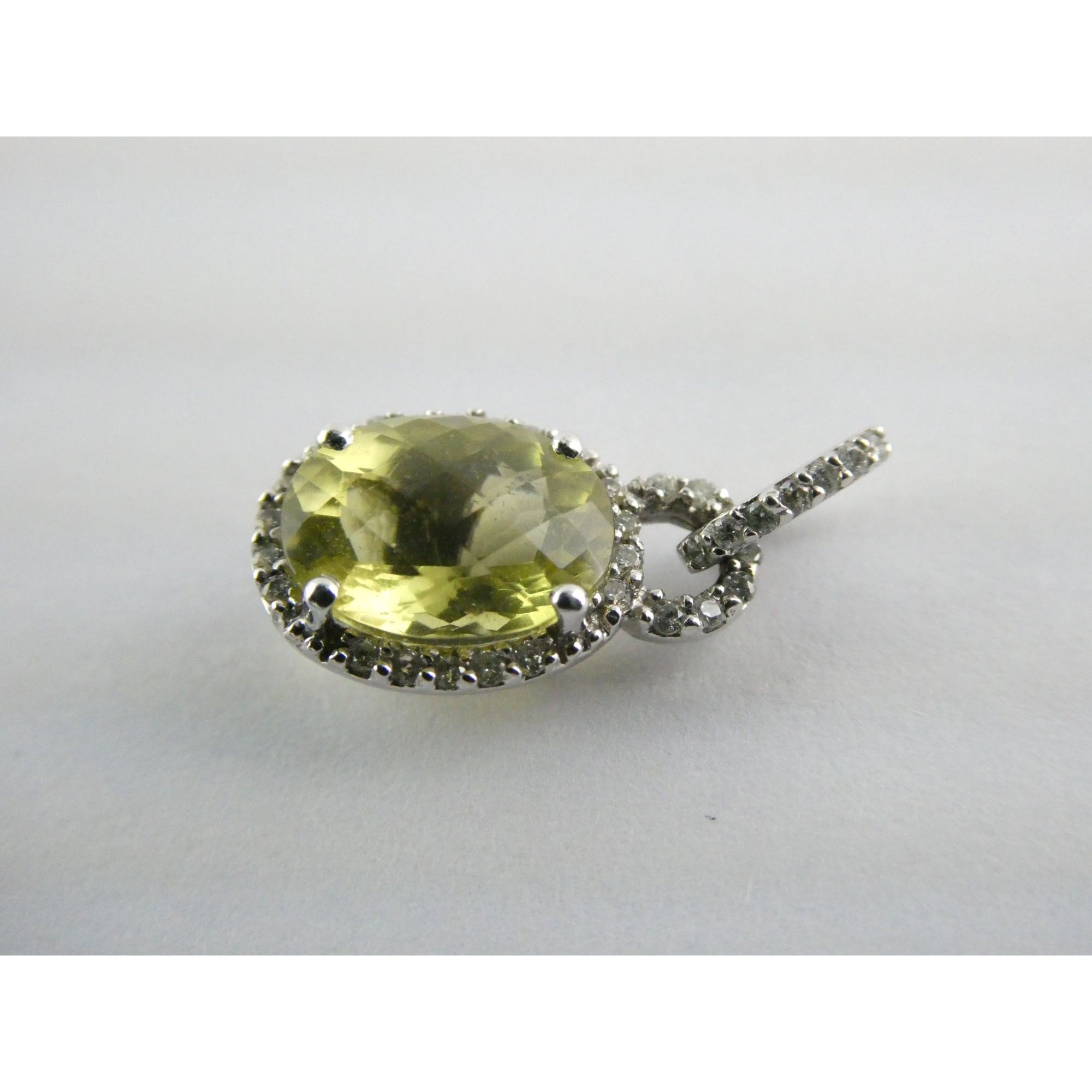 Prima New York 14k White Gold Natural Diamond Halo Citrine Pendant 1.4g .75 Inch