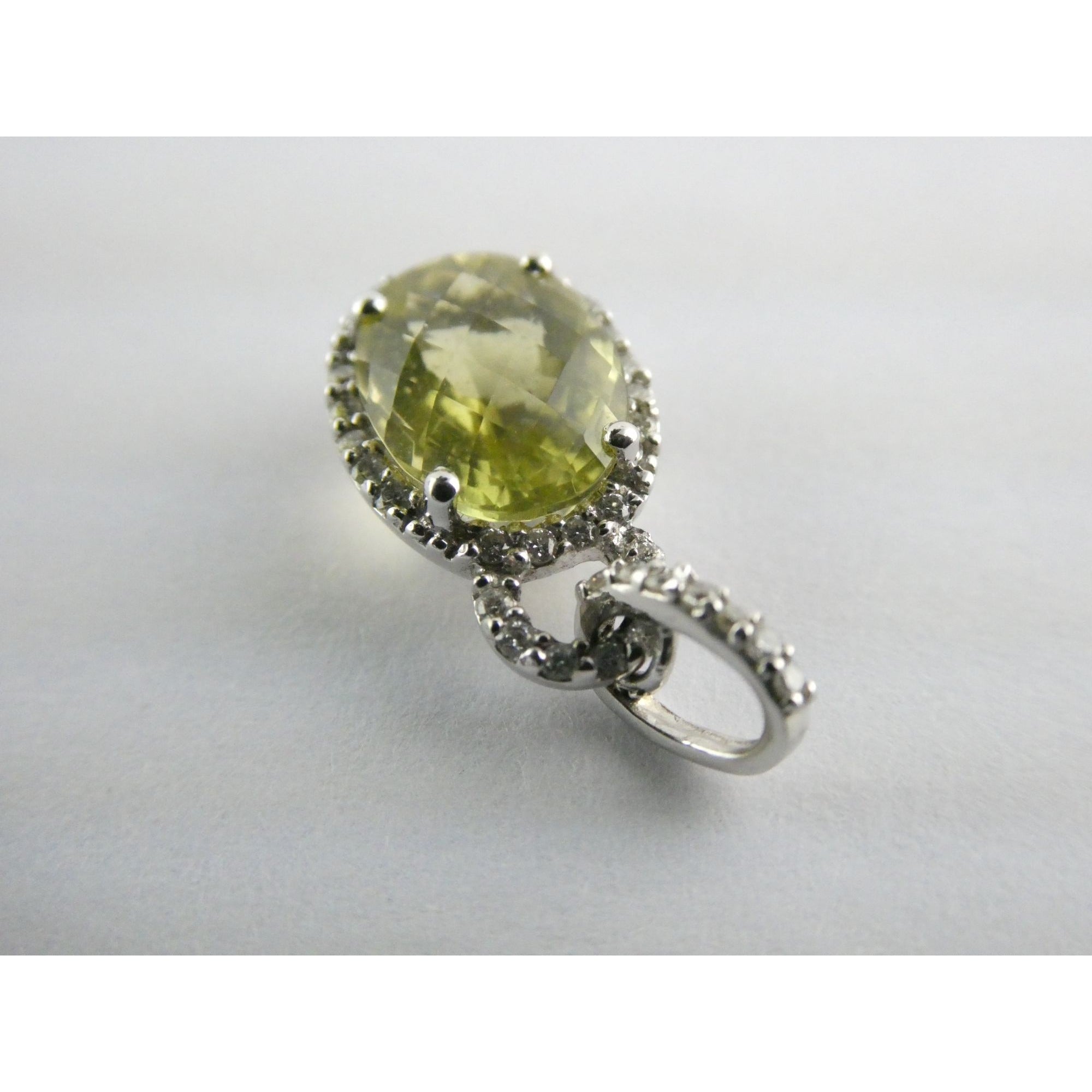 Prima New York 14k White Gold Natural Diamond Halo Citrine Pendant 1.4g .75 Inch