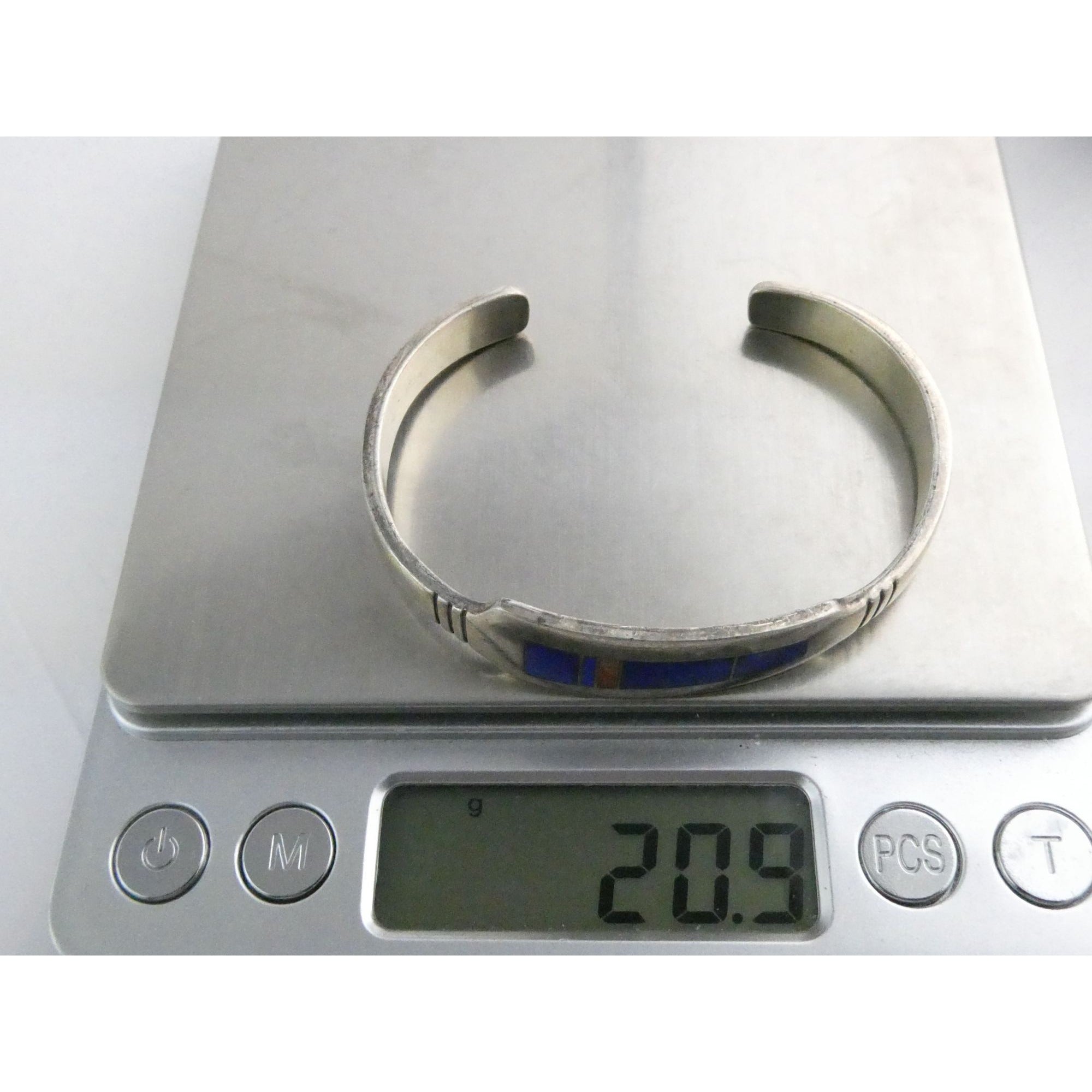 NA Aaron Toadlena Navajo Sterling Silver Coral Lapis Lazuli Inlay Cuff Bracelet