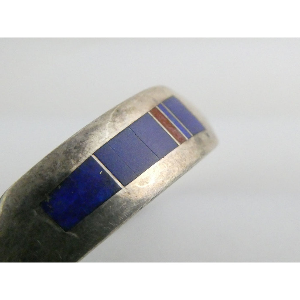 NA Aaron Toadlena Navajo Sterling Silver Coral Lapis Lazuli Inlay Cuff Bracelet