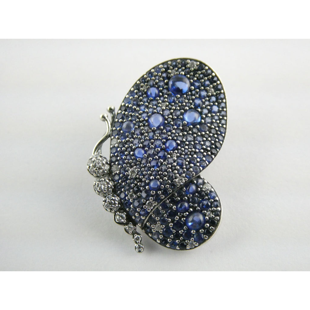 Pandora ALE Blue and White Pave Butterfly Brooch Pendant 6.2g 29mm Length
