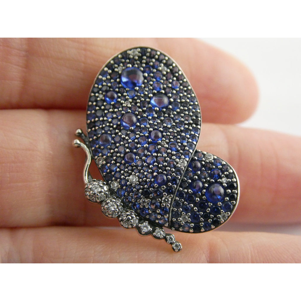 Pandora ALE Blue and White Pave Butterfly Brooch Pendant 6.2g 29mm Length