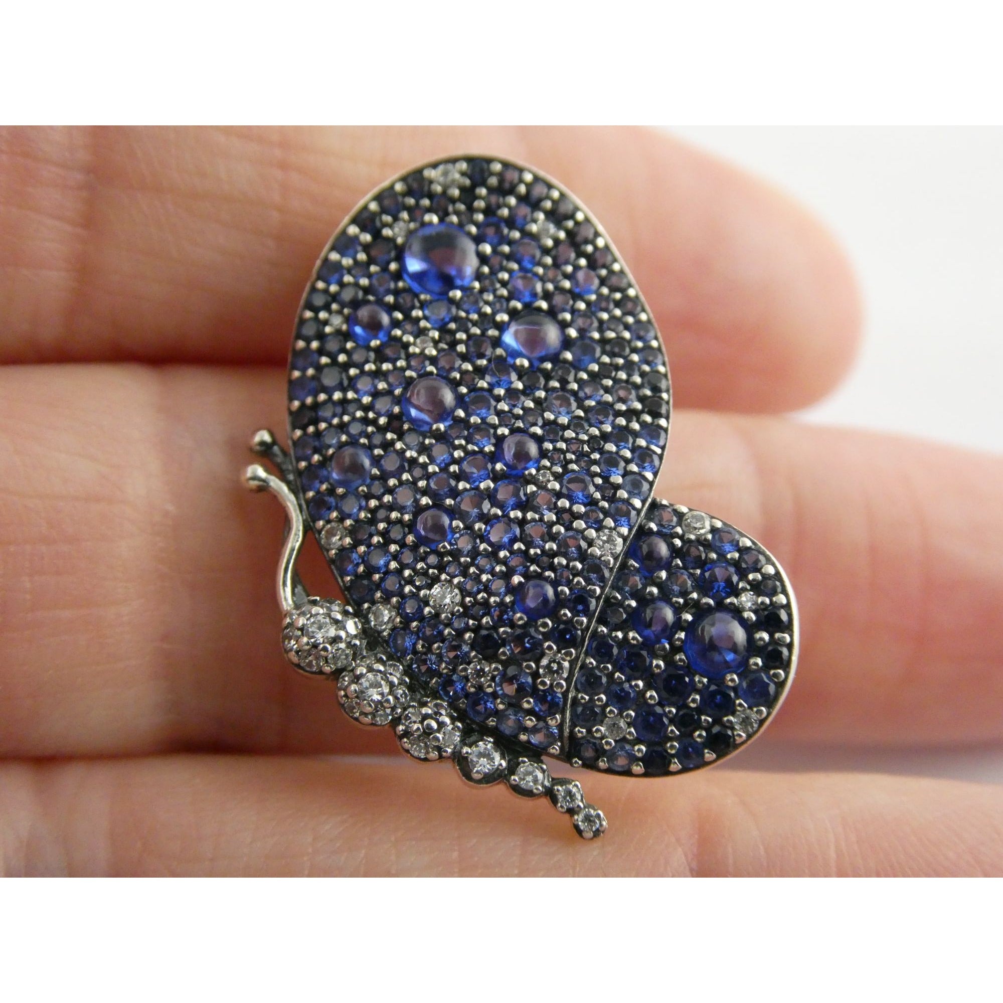 Pandora ALE Blue and White Pave Butterfly Brooch Pendant 6.2g 29mm Length