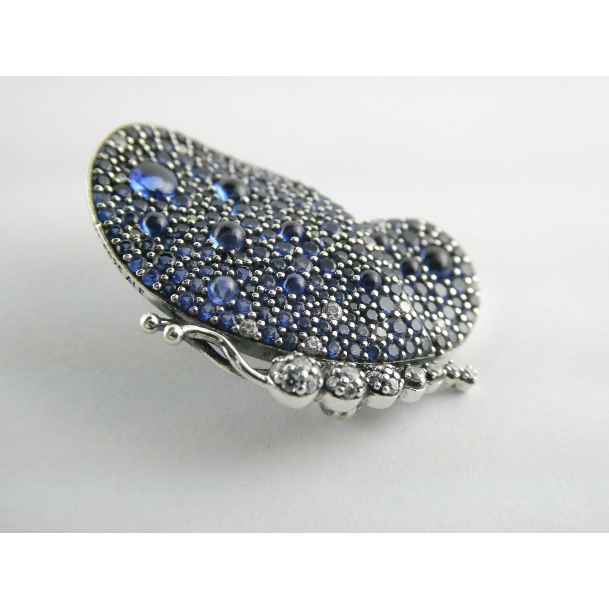 Pandora ALE Blue and White Pave Butterfly Brooch Pendant 6.2g 29mm Length